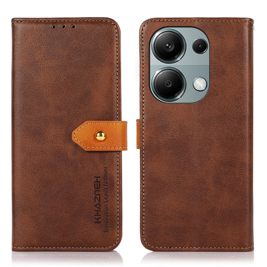 KHAZNEH For Xiaomi Redmi Note 13 Pro 4G / Poco M6 Pro 4G Magnetic Case Leather Cover with Golden Buckle - Brown