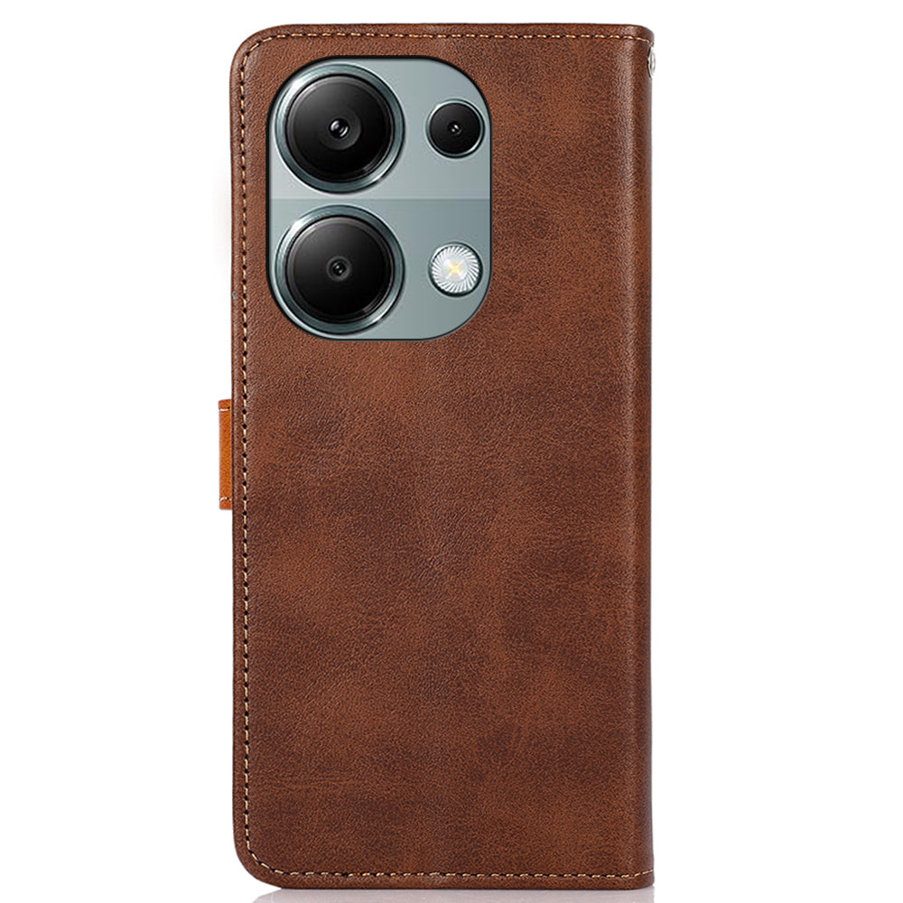 KHAZNEH For Xiaomi Redmi Note 13 Pro 4G / Poco M6 Pro 4G Magnetic Case Leather Cover with Golden Buckle - Brown