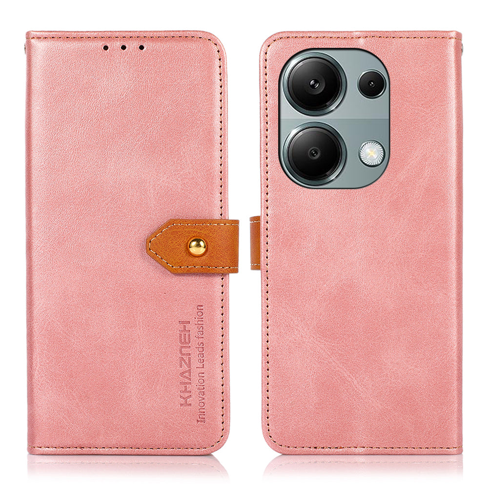 KHAZNEH For Xiaomi Redmi Note 13 Pro 4G / Poco M6 Pro 4G Magnetic Case Leather Cover with Golden Buckle - Rose Gold