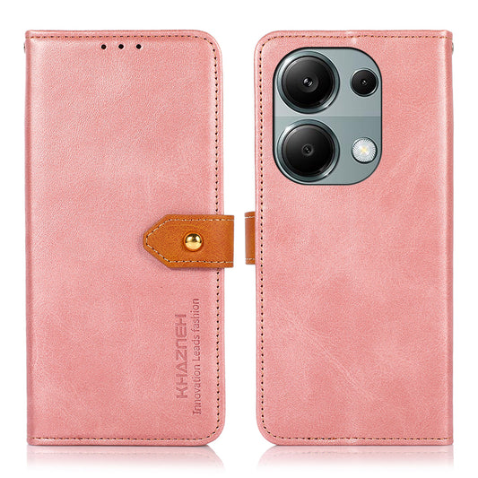 KHAZNEH For Xiaomi Redmi Note 13 Pro 4G / Poco M6 Pro 4G Magnetic Case Leather Cover with Golden Buckle - Rose Gold