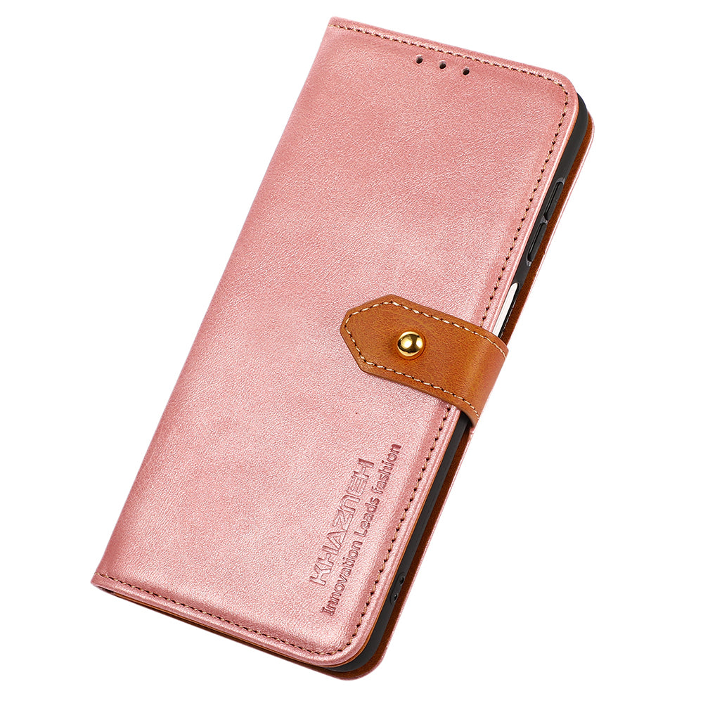KHAZNEH For Xiaomi Redmi Note 13 Pro 4G / Poco M6 Pro 4G Magnetic Case Leather Cover with Golden Buckle - Rose Gold