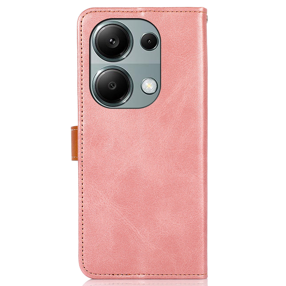 KHAZNEH For Xiaomi Redmi Note 13 Pro 4G / Poco M6 Pro 4G Magnetic Case Leather Cover with Golden Buckle - Rose Gold