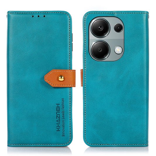 KHAZNEH For Xiaomi Redmi Note 13 Pro 4G / Poco M6 Pro 4G Magnetic Case Leather Cover with Golden Buckle - Blue