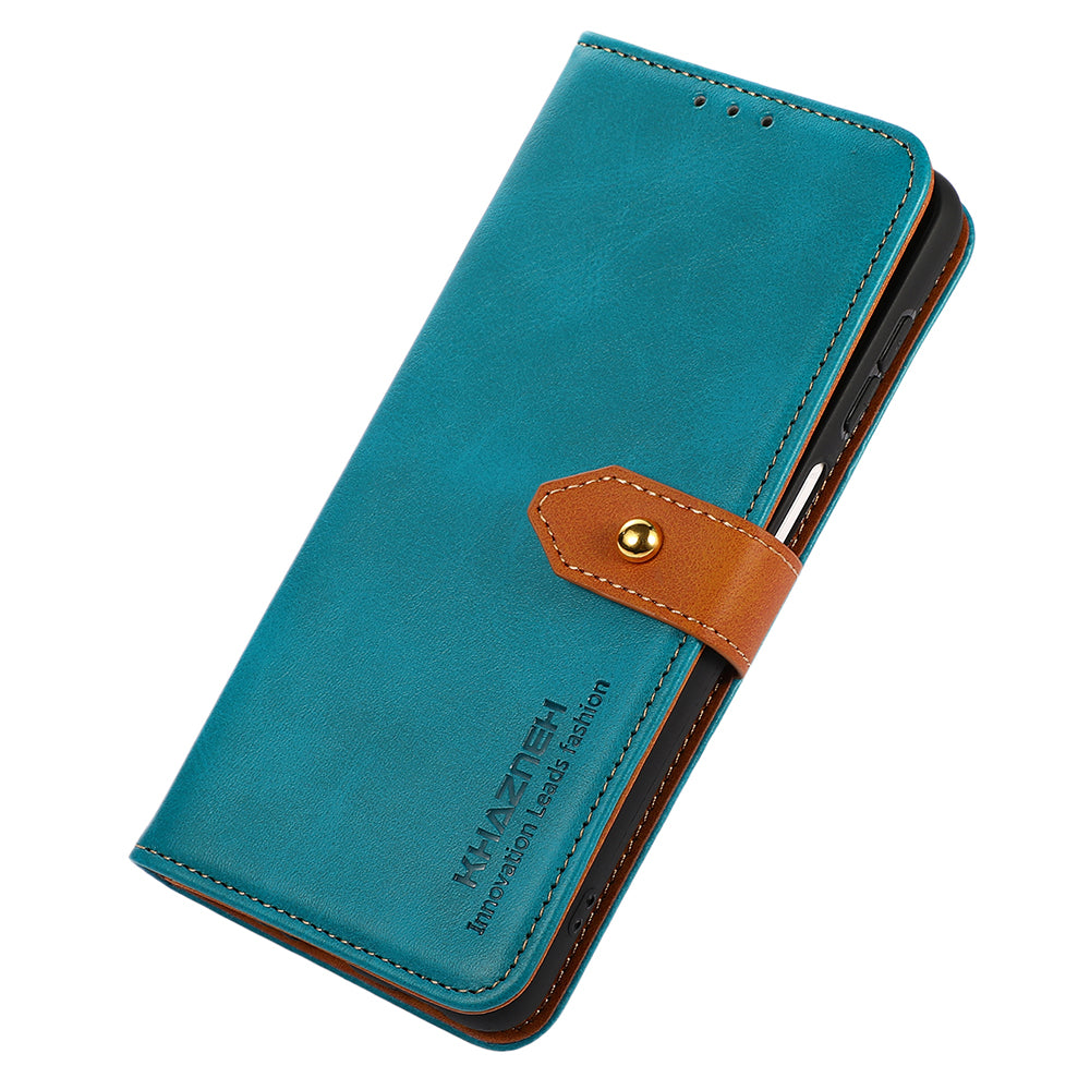 KHAZNEH For Xiaomi Redmi Note 13 Pro 4G / Poco M6 Pro 4G Magnetic Case Leather Cover with Golden Buckle - Blue