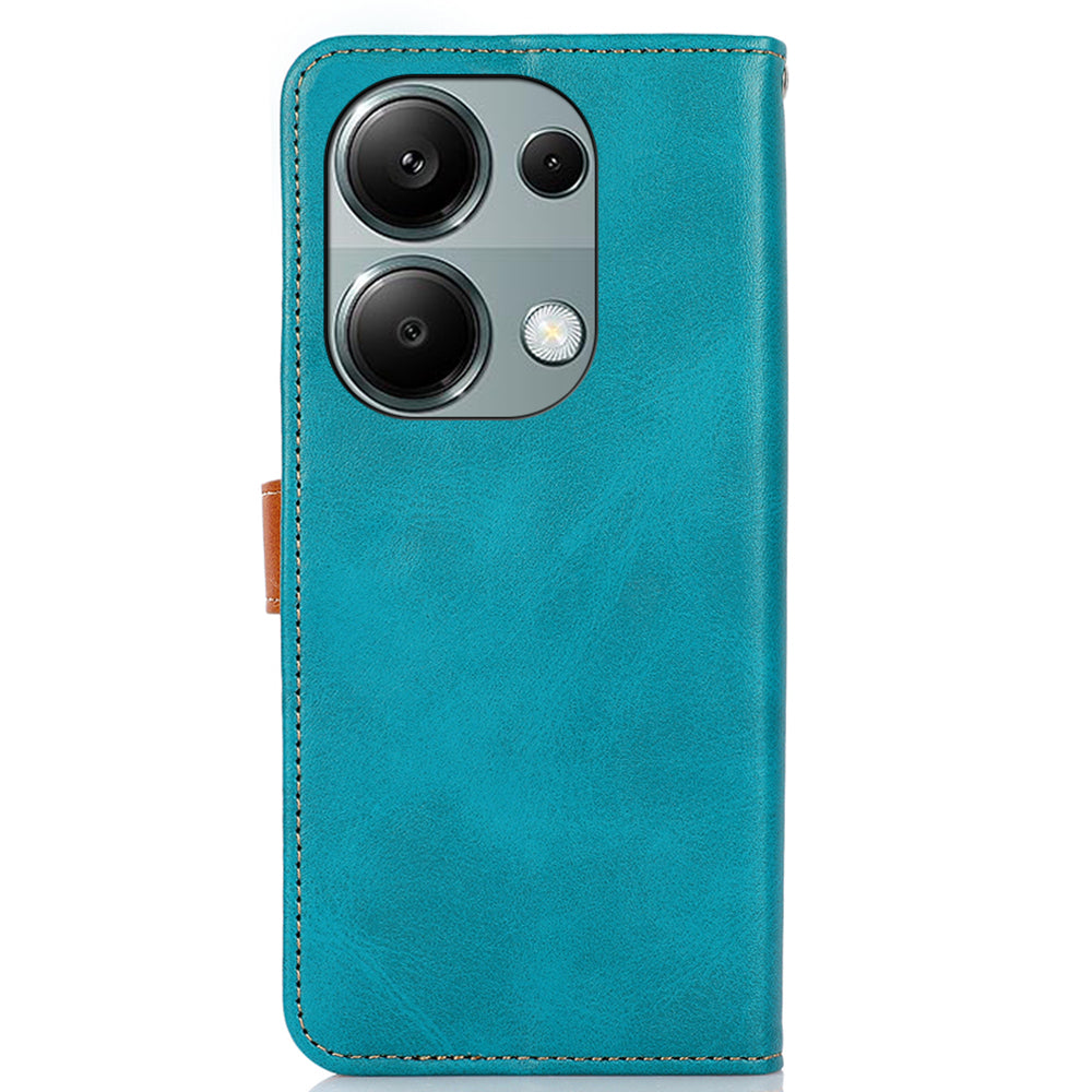 KHAZNEH For Xiaomi Redmi Note 13 Pro 4G / Poco M6 Pro 4G Magnetic Case Leather Cover with Golden Buckle - Blue