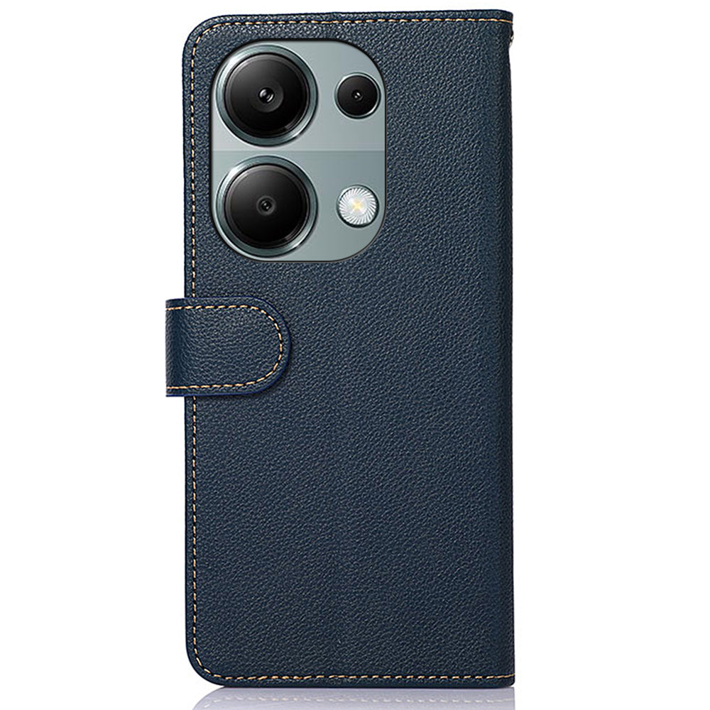 KHAZNEH For Xiaomi Redmi Note 13 Pro 4G / Poco M6 Pro 4G Case RFID Blocking Stand Cover with Litchi Texture - Blue