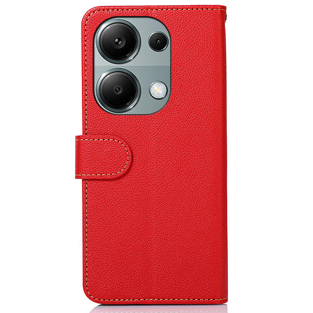 KHAZNEH For Xiaomi Redmi Note 13 Pro 4G / Poco M6 Pro 4G Case RFID Blocking Stand Cover with Litchi Texture - Red