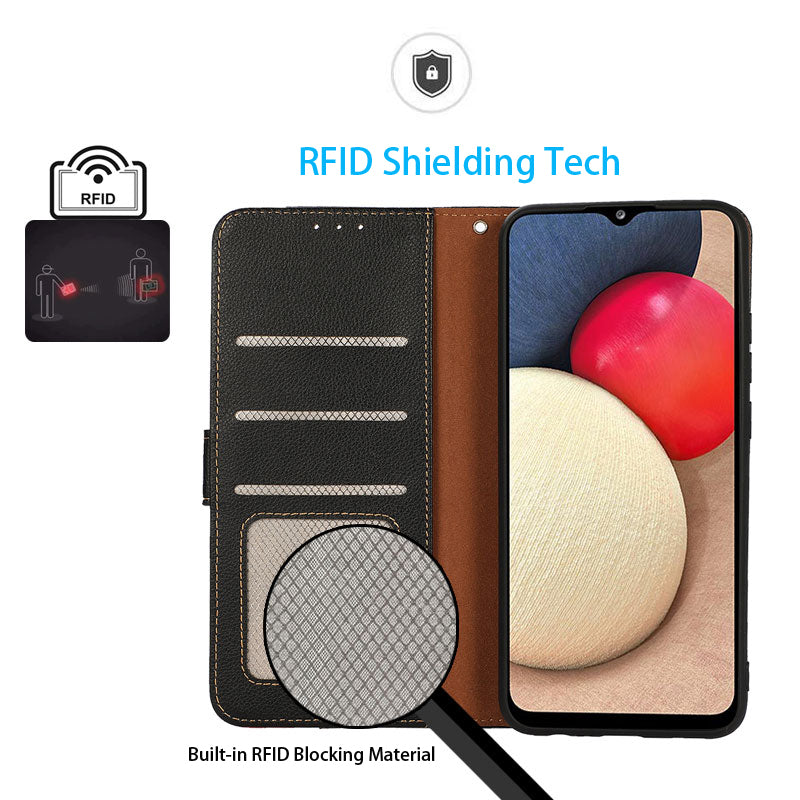 KHAZNEH For Xiaomi Redmi Note 13 Pro 4G / Poco M6 Pro 4G Case RFID Blocking Stand Cover with Litchi Texture - Black