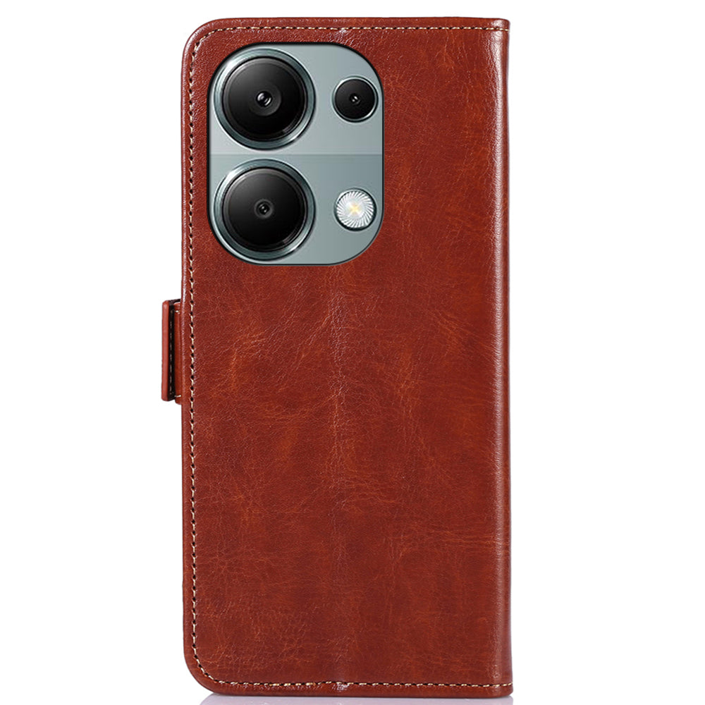 ABEEL For Xiaomi Redmi Note 13 Pro 4G / Poco M6 Pro 4G Case Card Slots Folio Stand Phone Cover - Brown
