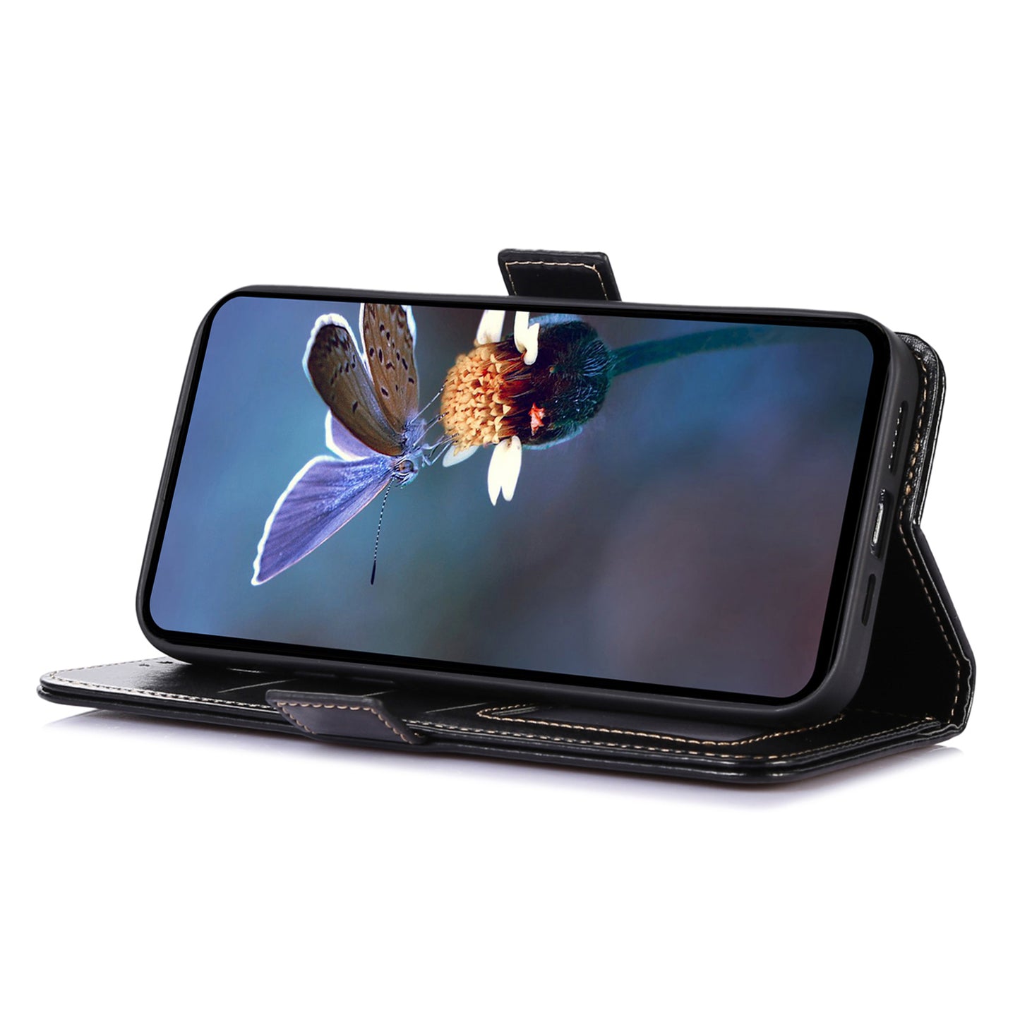 ABEEL For Xiaomi Redmi Note 13 Pro 4G / Poco M6 Pro 4G Case Card Slots Folio Stand Phone Cover - Black