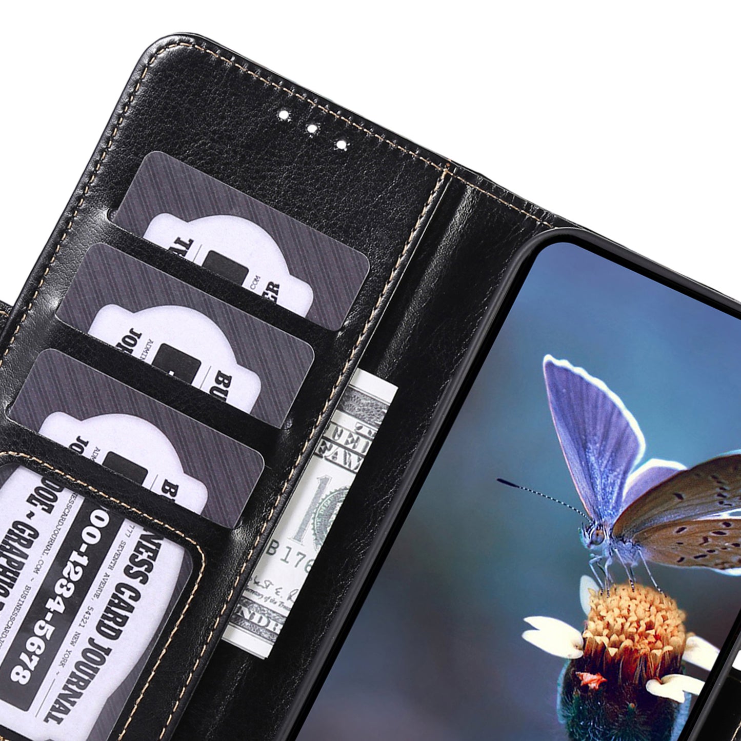 ABEEL For Xiaomi Redmi Note 13 Pro 4G / Poco M6 Pro 4G Case Card Slots Folio Stand Phone Cover - Black