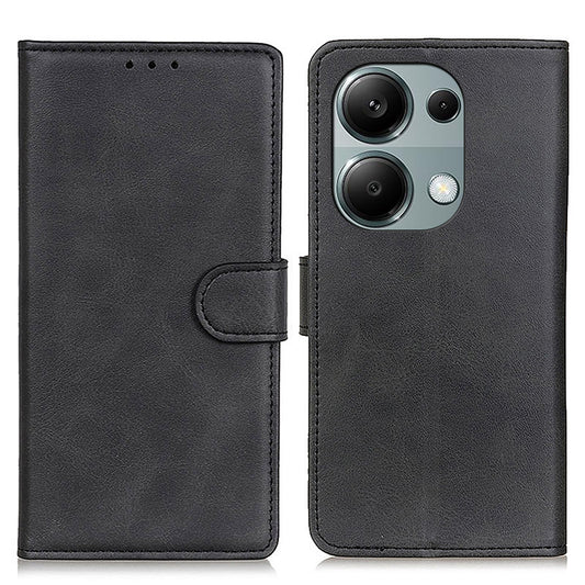For Xiaomi Redmi Note 13 Pro 4G / Poco M6 Pro 4G Leather Case Cowhide Texture Phone Wallet Cover - Black