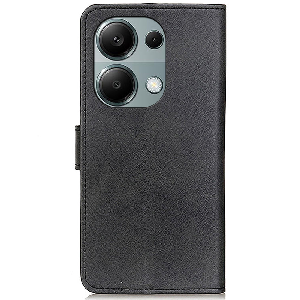 For Xiaomi Redmi Note 13 Pro 4G / Poco M6 Pro 4G Leather Case Cowhide Texture Phone Wallet Cover - Black