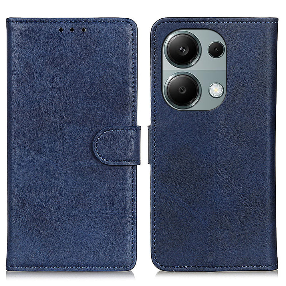 For Xiaomi Redmi Note 13 Pro 4G / Poco M6 Pro 4G Leather Case Cowhide Texture Phone Wallet Cover - Blue
