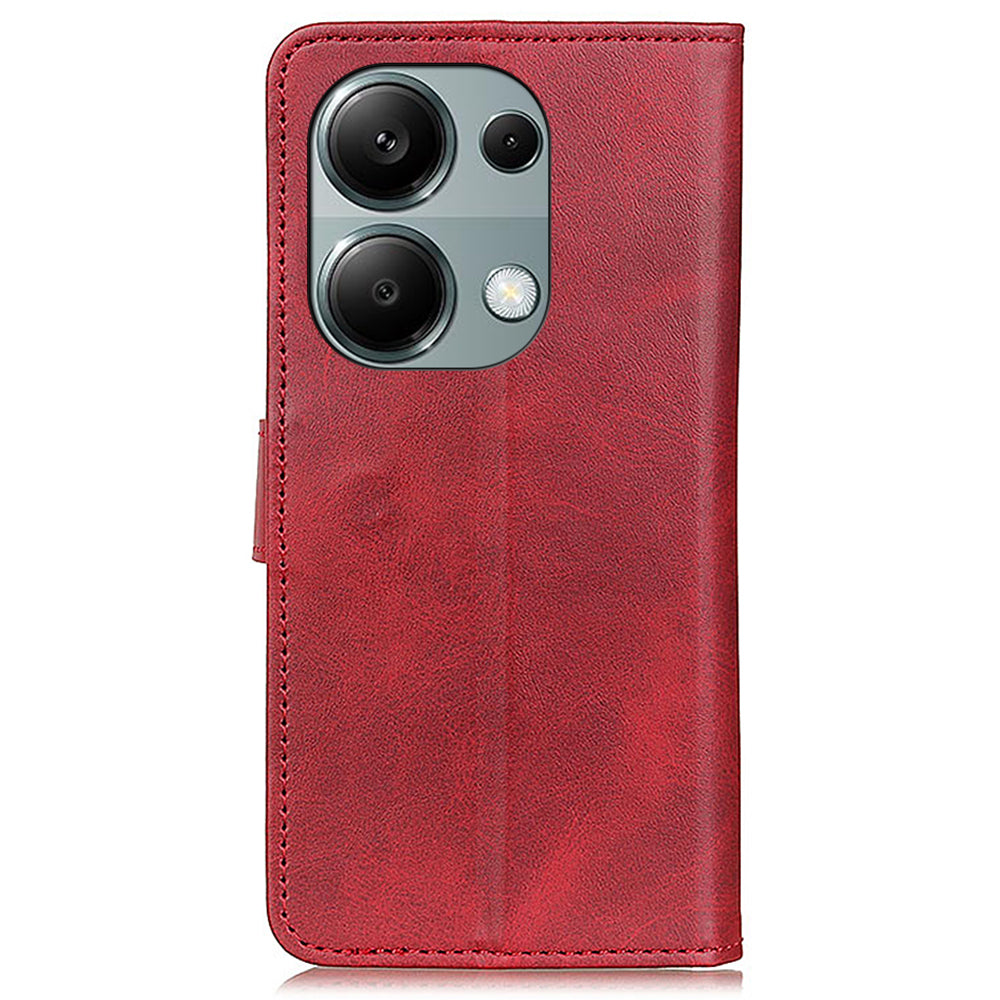 For Xiaomi Redmi Note 13 Pro 4G / Poco M6 Pro 4G Leather Case Cowhide Texture Phone Wallet Cover - Red