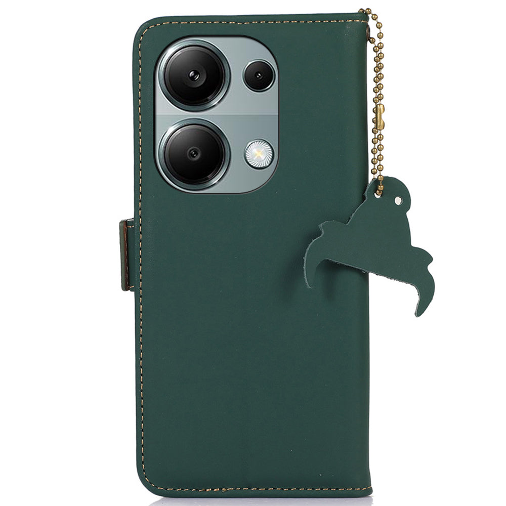 For Xiaomi Redmi Note 13 Pro 4G / Poco M6 Pro 4G Case Wallet Genuine Cow Leather Phone Cover - Green