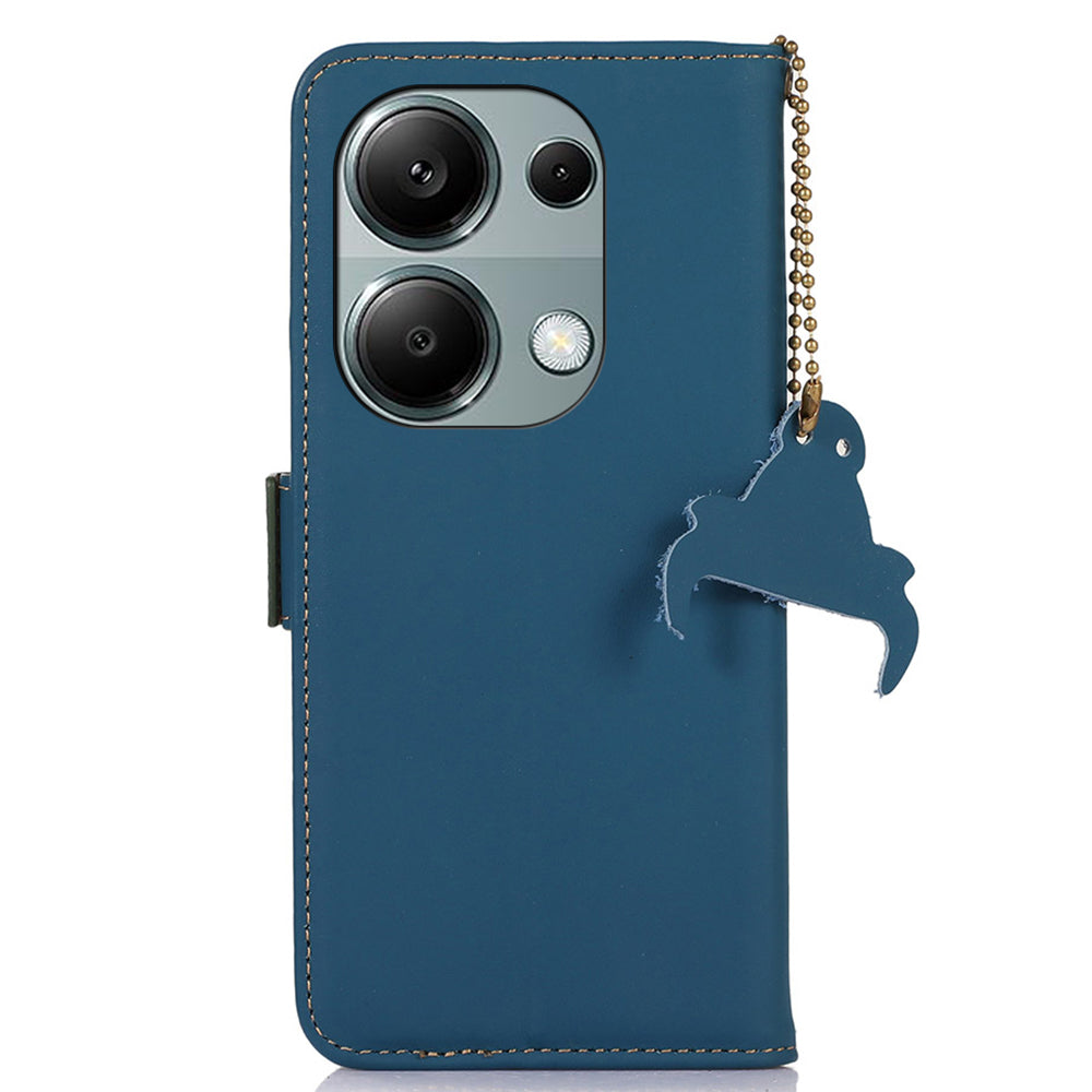 For Xiaomi Redmi Note 13 Pro 4G / Poco M6 Pro 4G Case Wallet Genuine Cow Leather Phone Cover - Blue