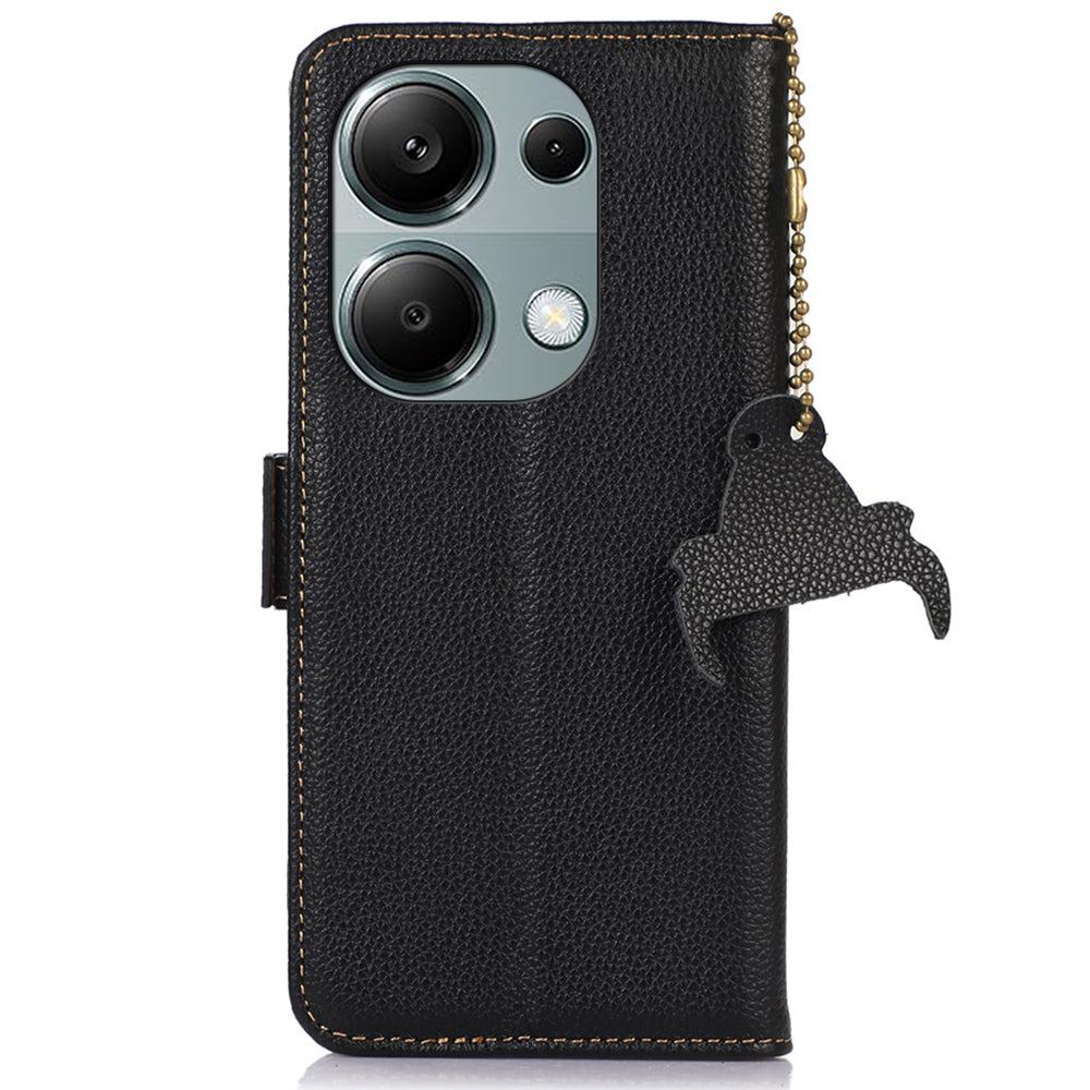For Xiaomi Redmi Note 13 Pro 4G / Poco M6 Pro 4G Case Genuine Cow Leather Wallet Phone Cover - Black