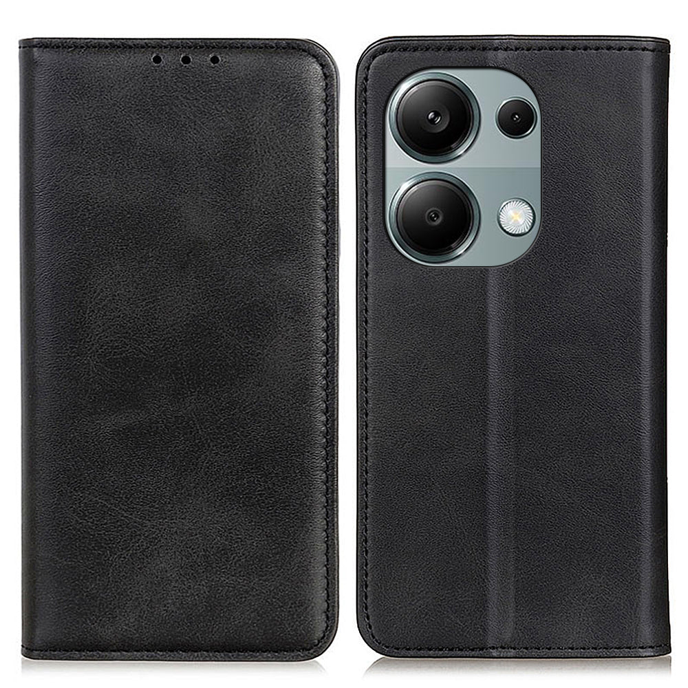 For Xiaomi Redmi Note 13 Pro 4G / Poco M6 Pro 4G Case Wallet Split Leather Protective Phone Cover - Black