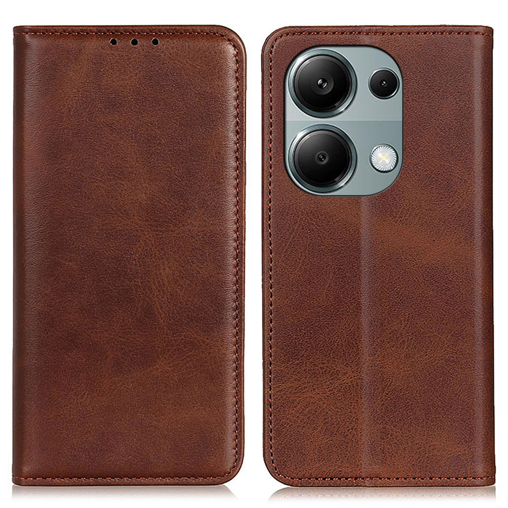 For Xiaomi Redmi Note 13 Pro 4G / Poco M6 Pro 4G Case Wallet Split Leather Protective Phone Cover - Coffee