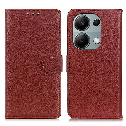 For Xiaomi Redmi Note 13 Pro 4G / Poco M6 Pro 4G Case PU Leather Folio Stand View Phone Cover - Brown