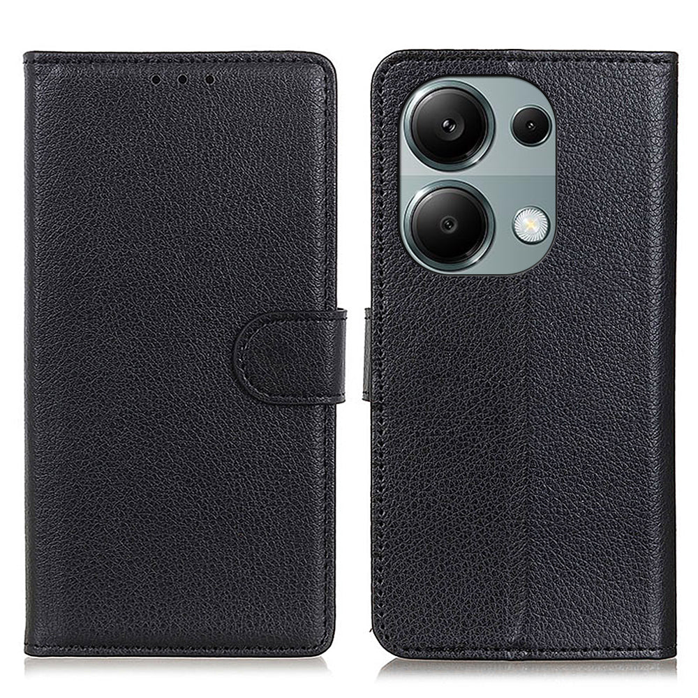 For Xiaomi Redmi Note 13 Pro 4G / Poco M6 Pro 4G Case PU Leather Folio Stand View Phone Cover - Black