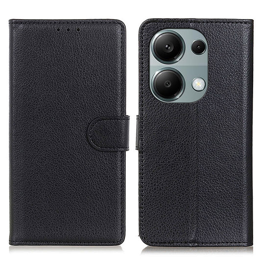 For Xiaomi Redmi Note 13 Pro 4G / Poco M6 Pro 4G Case PU Leather Folio Stand View Phone Cover - Black