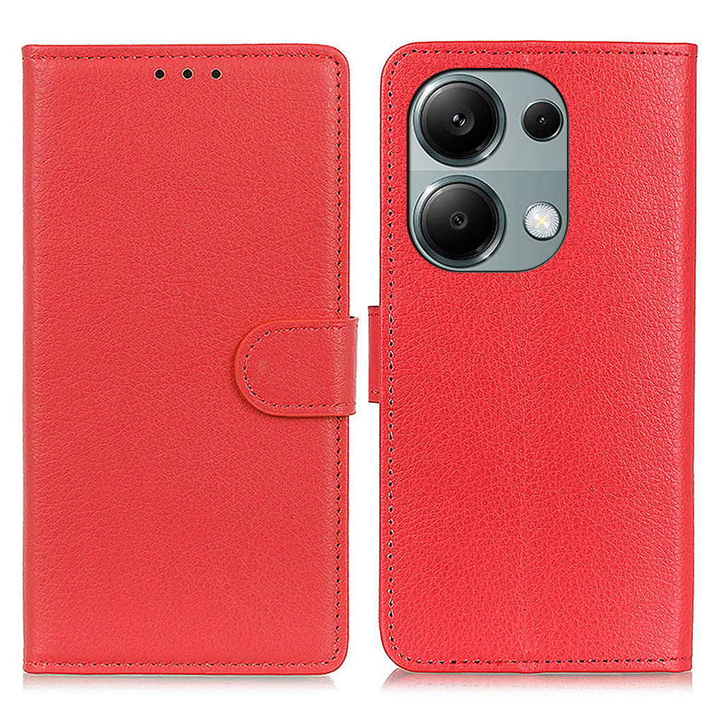 For Xiaomi Redmi Note 13 Pro 4G / Poco M6 Pro 4G Case PU Leather Folio Stand View Phone Cover - Red