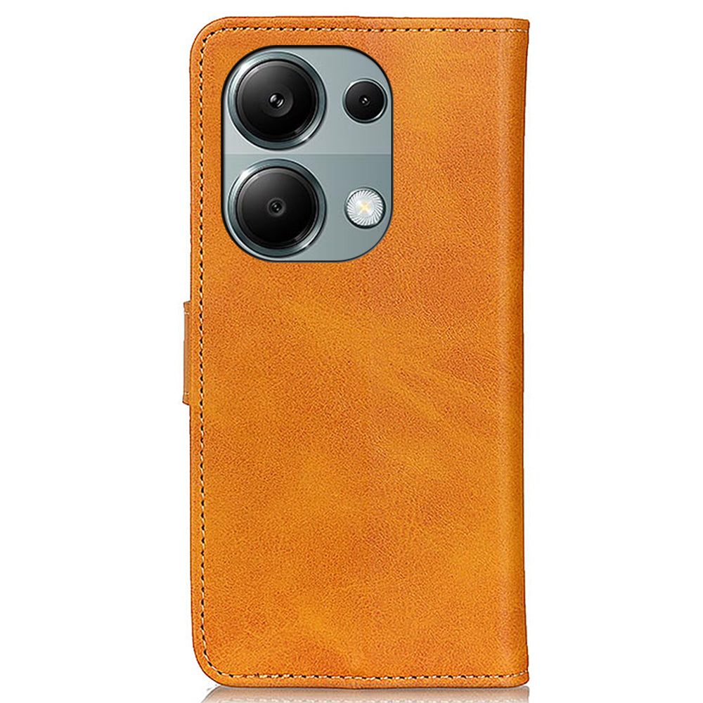 Wallet Case for Xiaomi Redmi Note 13 4G Shell Leather Cowhide Texture Phone Cover - Brown