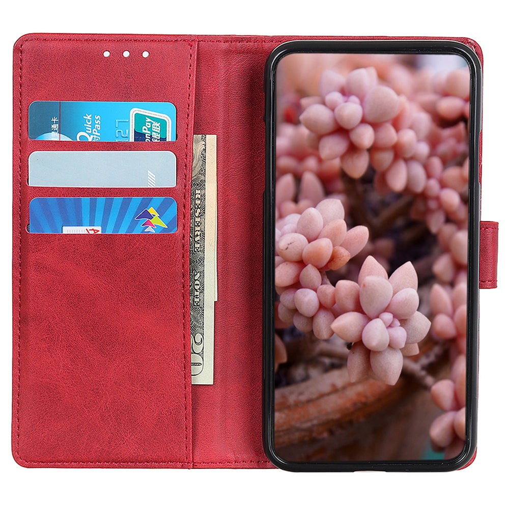 Wallet Case for Xiaomi Redmi Note 13 4G Shell Leather Cowhide Texture Phone Cover - Red