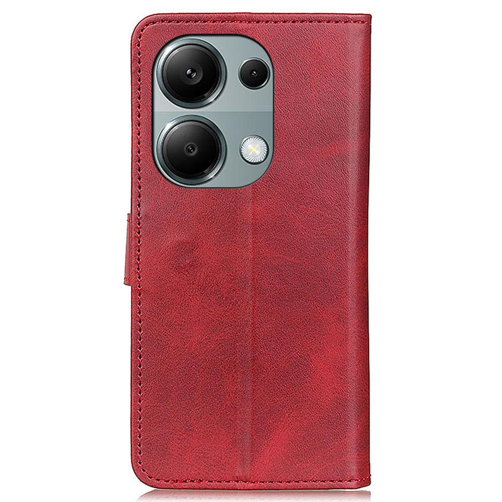 Wallet Case for Xiaomi Redmi Note 13 4G Shell Leather Cowhide Texture Phone Cover - Red