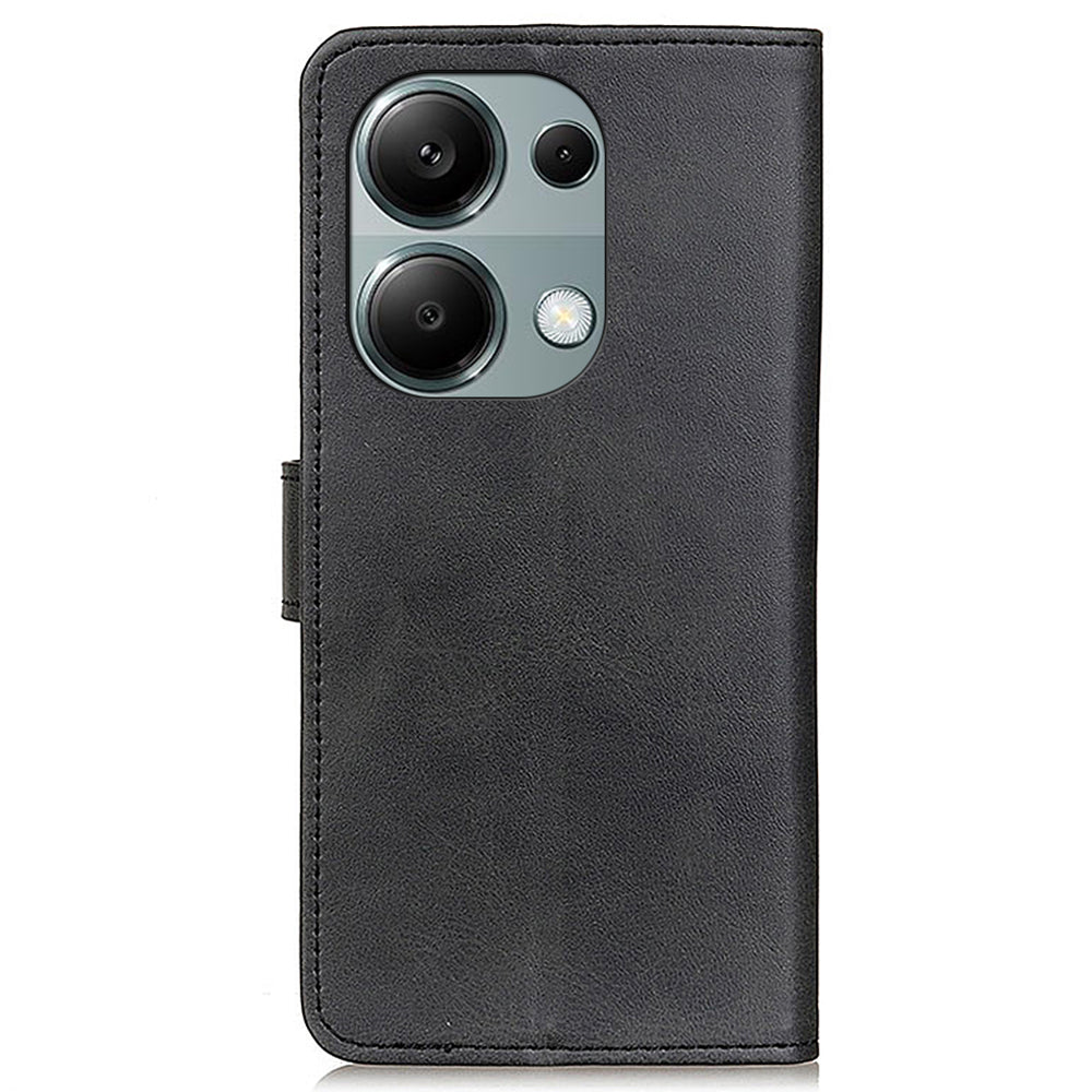 Wallet Case for Xiaomi Redmi Note 13 4G Shell Leather Cowhide Texture Phone Cover - Black