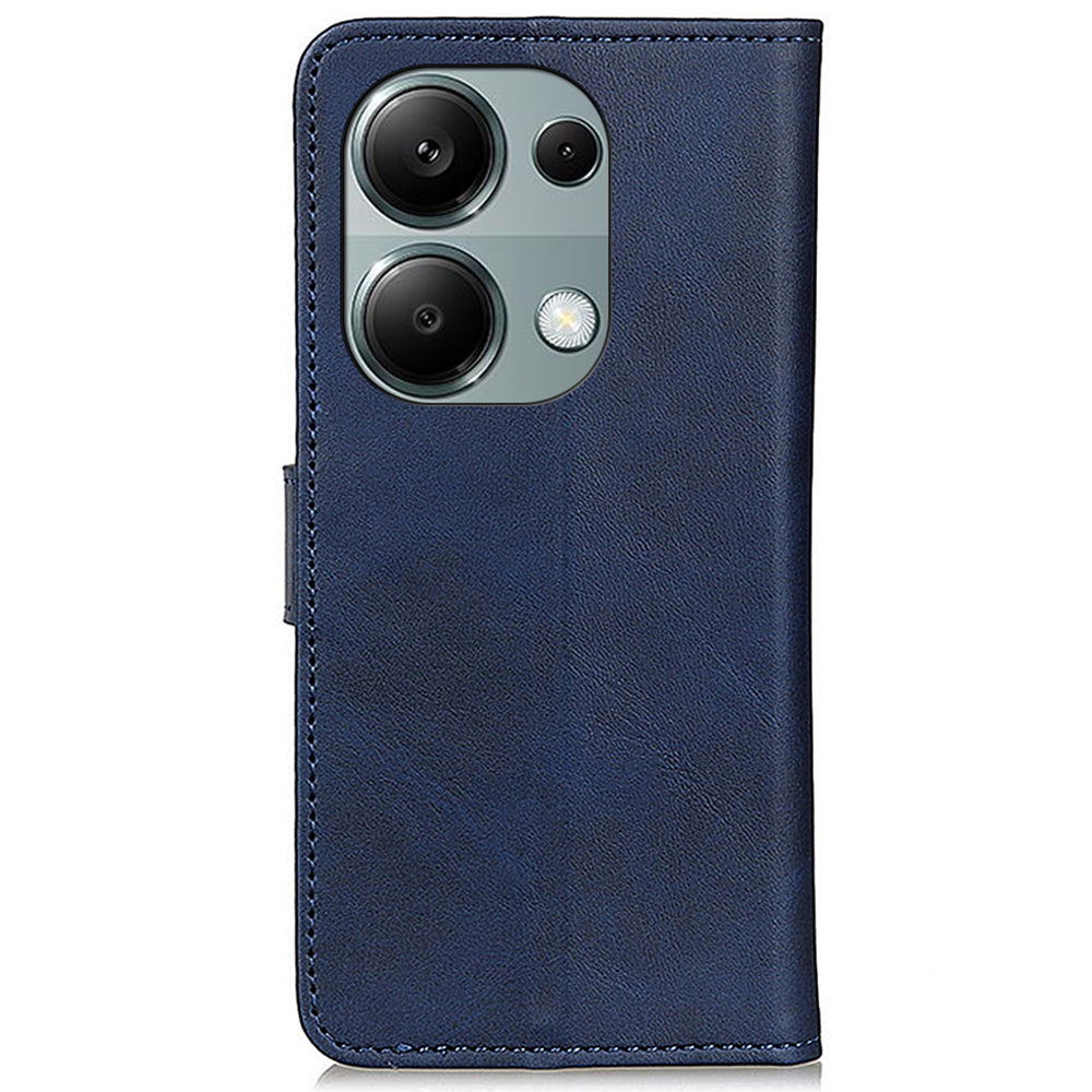 Wallet Case for Xiaomi Redmi Note 13 4G Shell Leather Cowhide Texture Phone Cover - Blue