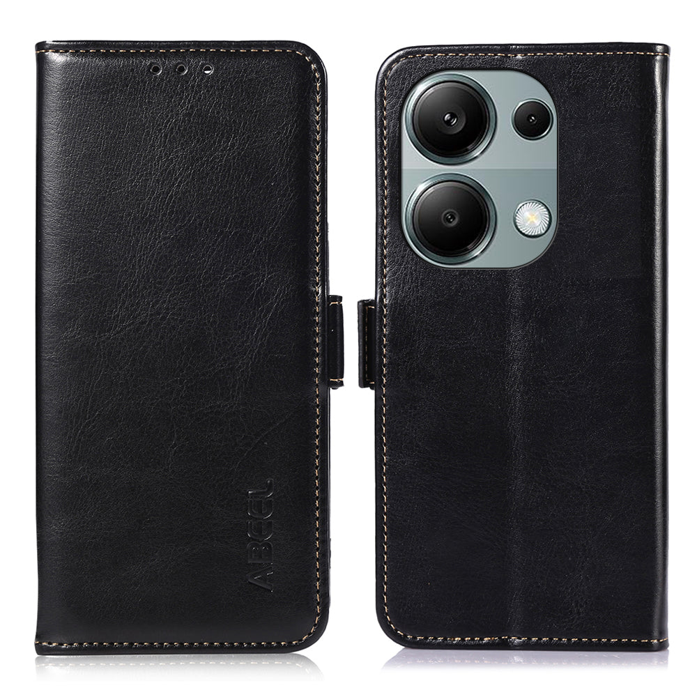 ABEEL For Xiaomi Redmi Note 13 4G Case Side Magnetic Clasps Wallet Phone Cover - Black