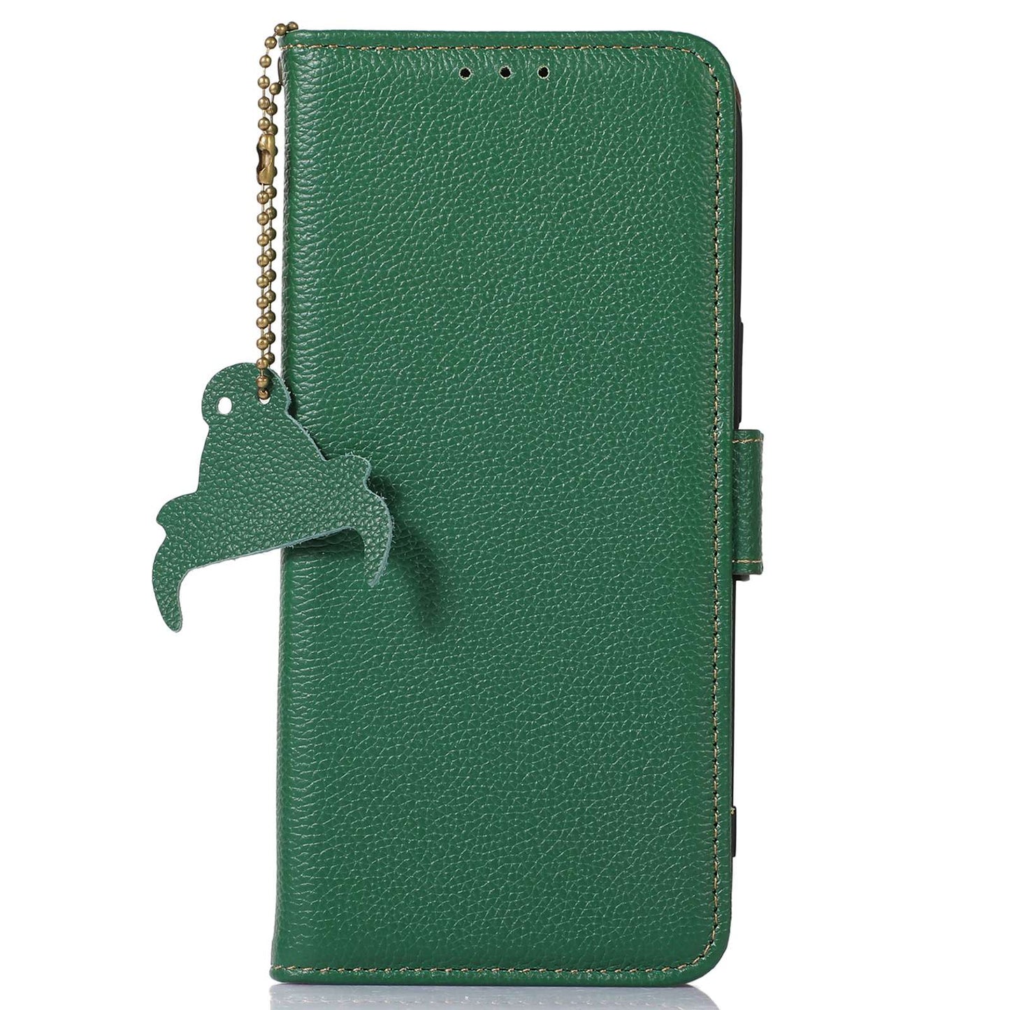 For Xiaomi Redmi Note 13 4G Wallet Case Genuine Cow Leather Phone Cover RFID Blocking - Green