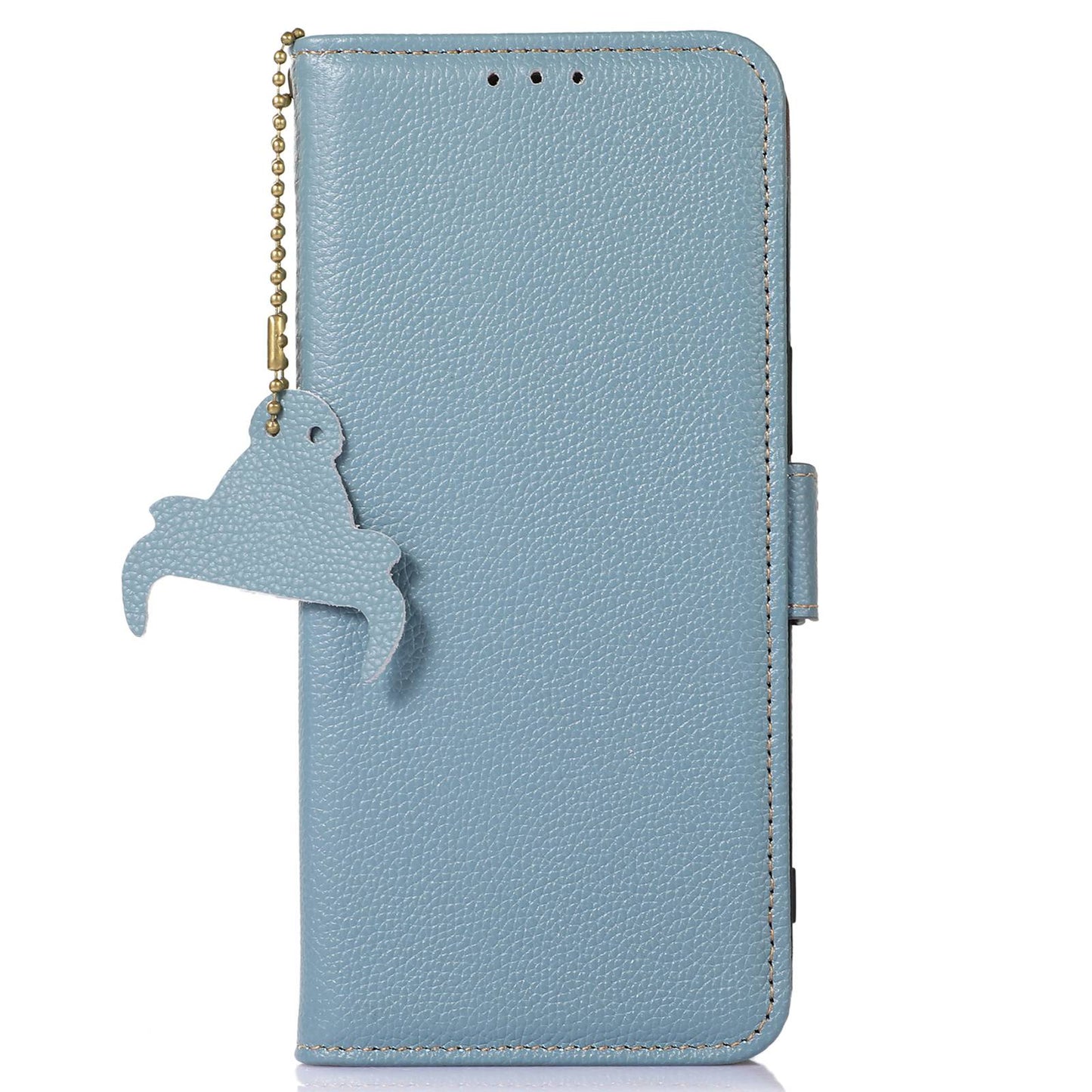 For Xiaomi Redmi Note 13 4G Wallet Case Genuine Cow Leather Phone Cover RFID Blocking - Blue