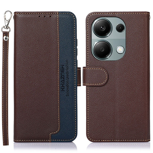 KHAZNEH For Xiaomi Redmi Note 13 4G Phone Case with RFID Blocking Litchi Texture PU Leather Cover - Brown