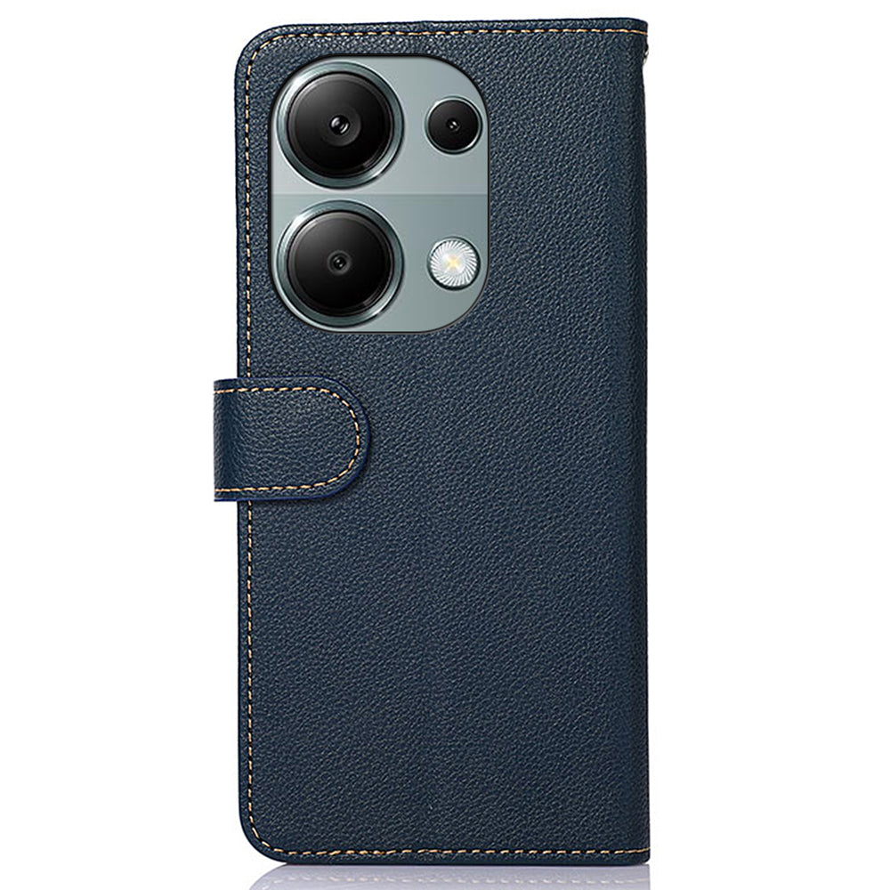 KHAZNEH For Xiaomi Redmi Note 13 4G Phone Case with RFID Blocking Litchi Texture PU Leather Cover - Blue