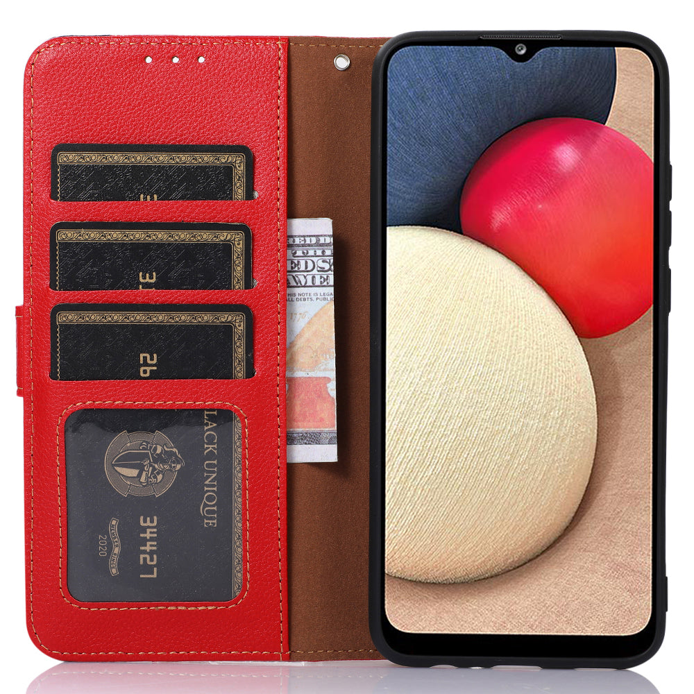 KHAZNEH For Xiaomi Redmi Note 13 4G Phone Case with RFID Blocking Litchi Texture PU Leather Cover - Red