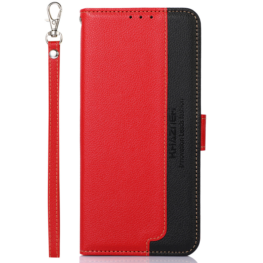 KHAZNEH For Xiaomi Redmi Note 13 4G Phone Case with RFID Blocking Litchi Texture PU Leather Cover - Red