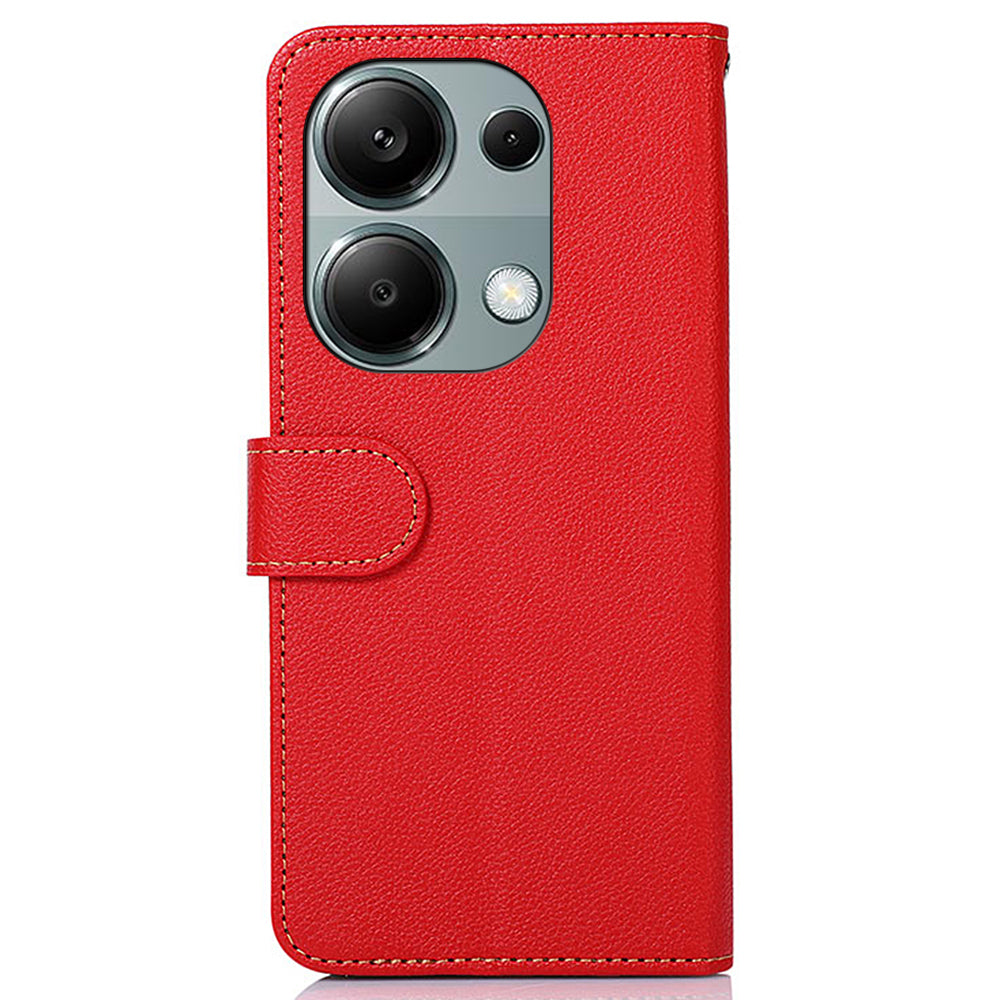 KHAZNEH For Xiaomi Redmi Note 13 4G Phone Case with RFID Blocking Litchi Texture PU Leather Cover - Red