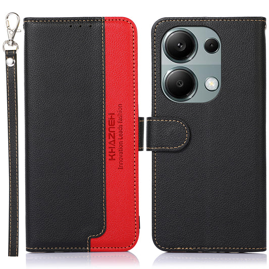 KHAZNEH For Xiaomi Redmi Note 13 4G Phone Case with RFID Blocking Litchi Texture PU Leather Cover - Black