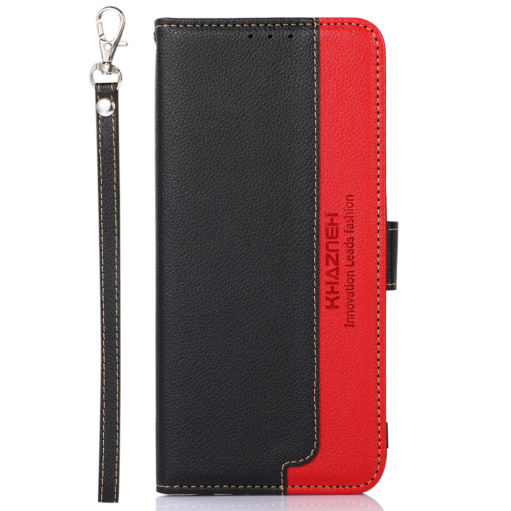 KHAZNEH For Xiaomi Redmi Note 13 4G Phone Case with RFID Blocking Litchi Texture PU Leather Cover - Black