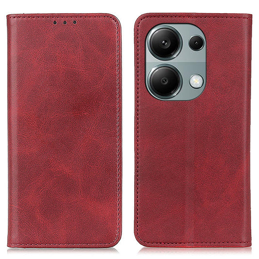 For Xiaomi Redmi Note 13 4G Split Leather Case Magnetic Closure Phone Cover Viewing Stand - Red