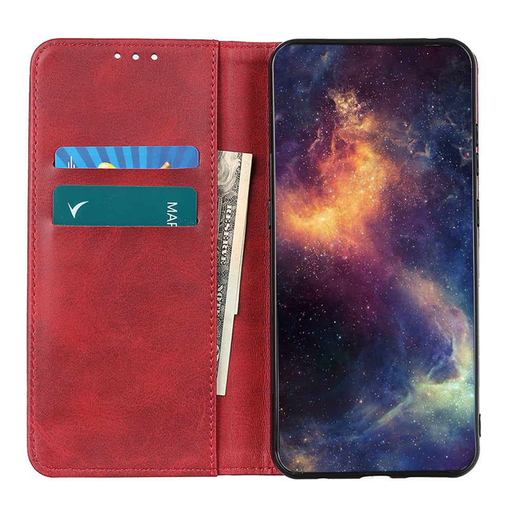For Xiaomi Redmi Note 13 4G Split Leather Case Magnetic Closure Phone Cover Viewing Stand - Red