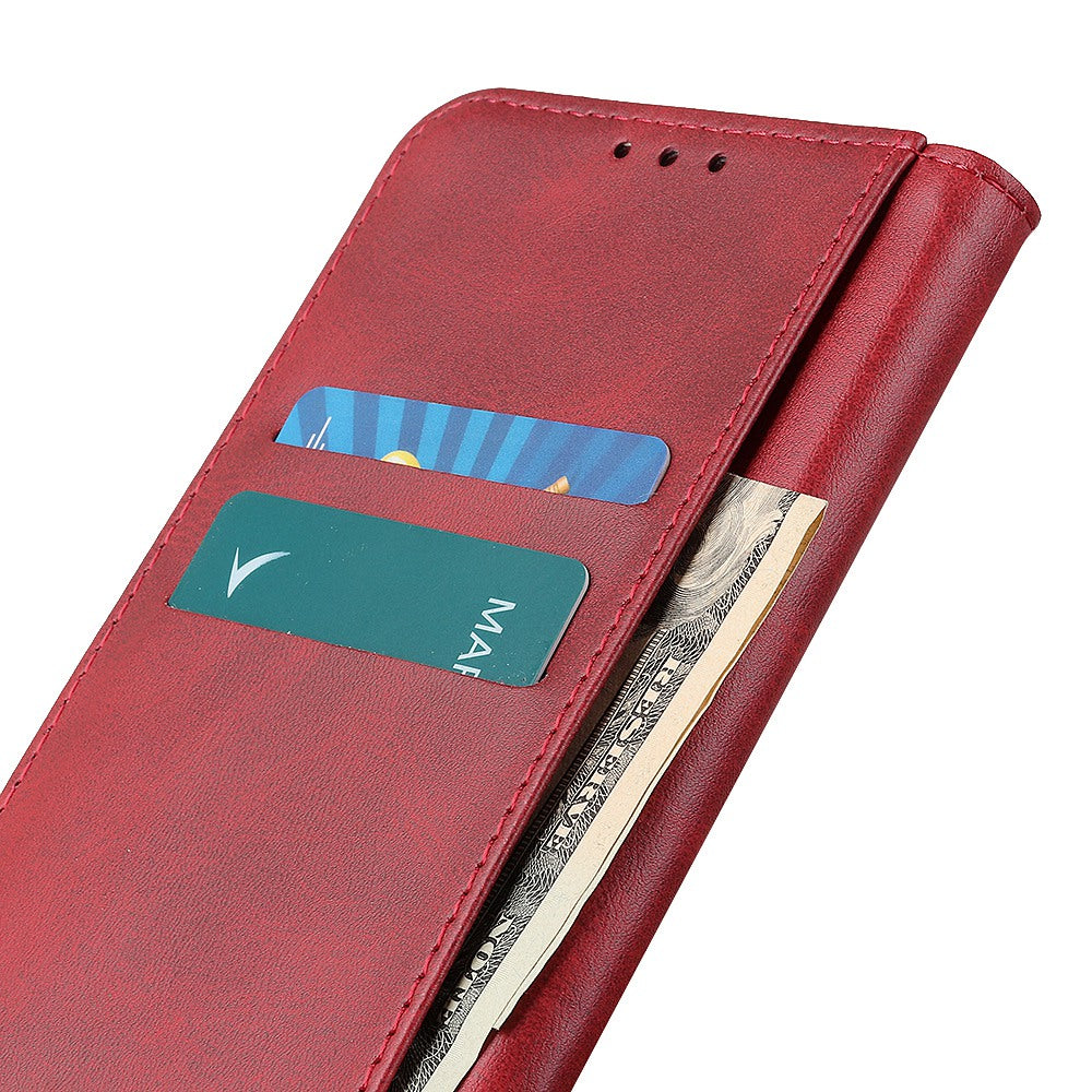 For Xiaomi Redmi Note 13 4G Split Leather Case Magnetic Closure Phone Cover Viewing Stand - Red