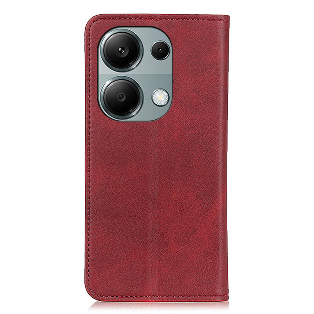 For Xiaomi Redmi Note 13 4G Split Leather Case Magnetic Closure Phone Cover Viewing Stand - Red