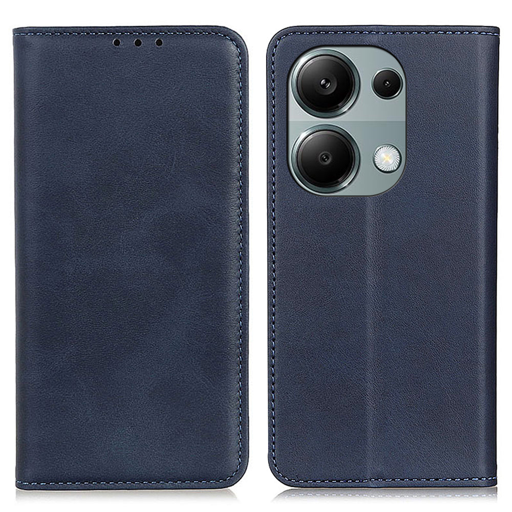 For Xiaomi Redmi Note 13 4G Split Leather Case Magnetic Closure Phone Cover Viewing Stand - Blue