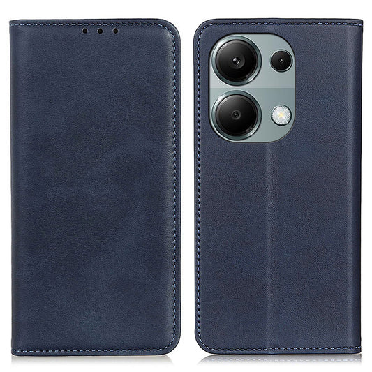 For Xiaomi Redmi Note 13 4G Split Leather Case Magnetic Closure Phone Cover Viewing Stand - Blue
