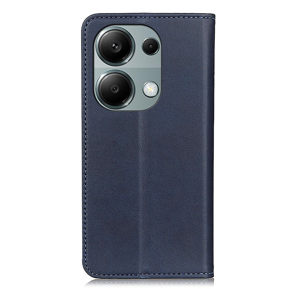 For Xiaomi Redmi Note 13 4G Split Leather Case Magnetic Closure Phone Cover Viewing Stand - Blue